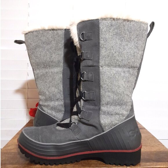Sorel Tall Gray Faux Fur Lined Lace Up Snow Boots Women's 12 EU43 - Picture 10 of 11